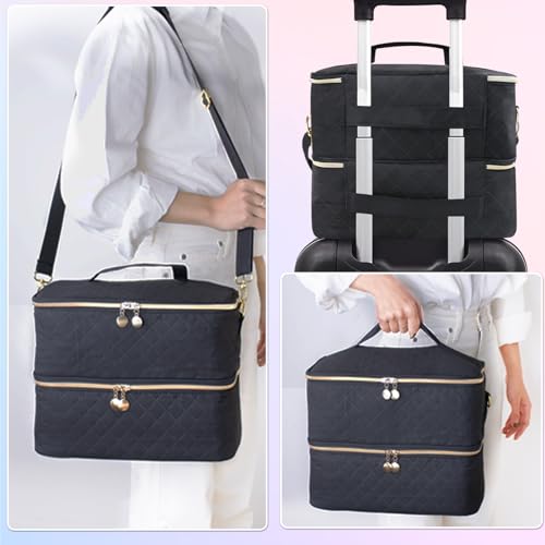 ALSLEA Black Nail Polish Organizer Bag with 40 Slots & Adjustable Shoulder Strap