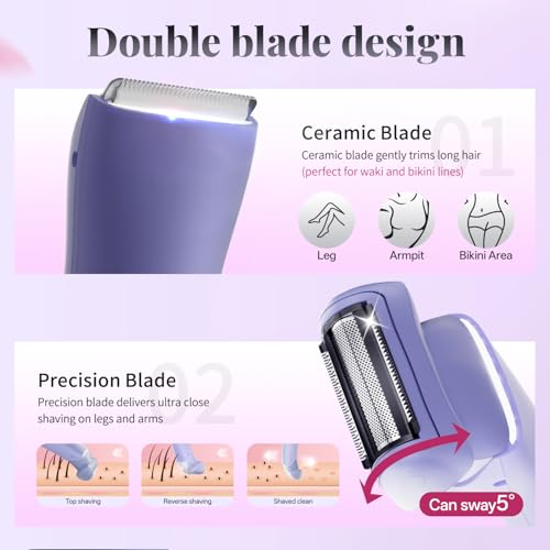 Krofaue 2-in-1 Electric Bikini Trimmer for Women, Rechargeable Wet & Dry Shaver for Body and Pubic Hair, Waterproof Razor for Legs, Underarms & Bikini Line with LED Display