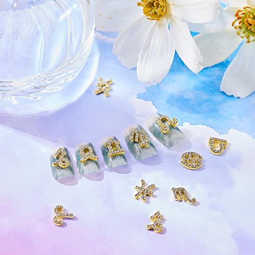 24 Pieces Zodiac Nail Charms 3d Nail Art Charms Rhinestone Zodiac Nail Charms DIY Pendant for Jewelry Making Nail Decorations Necklaces Supplies (Gold)