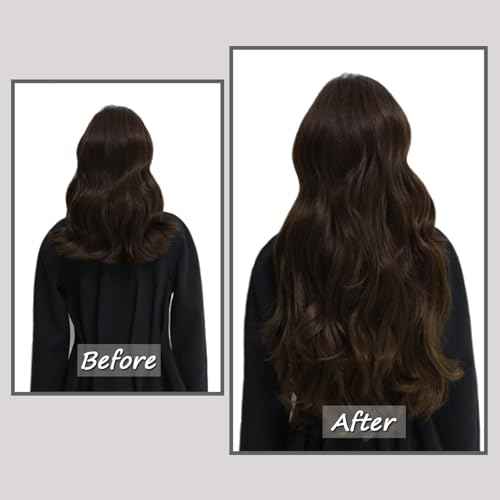 Savasana Clip in Hair Extensions Real Human Hair Straight 7 Pcs Hair Extensions Double Weft Thick Dark Brown 18 Inch 120g