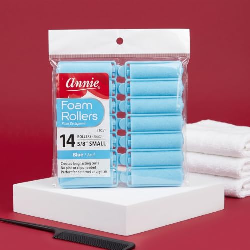 Blue Small Foam Hair Rollers 5/8 Inch for Heatless Curls, 14 Count