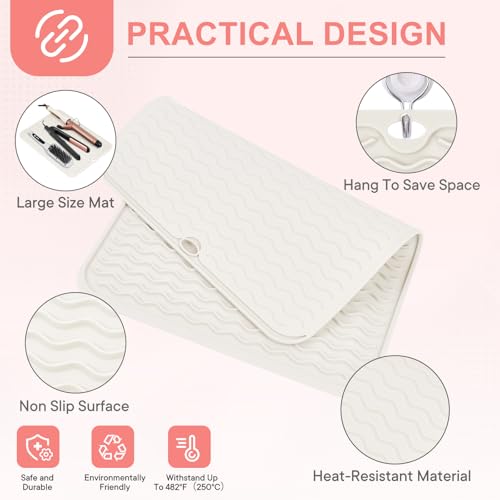 Suafrnut Ivory Oversize Silicone Heat Resistant Mat for Hair Tools, 14.2x11 Inches