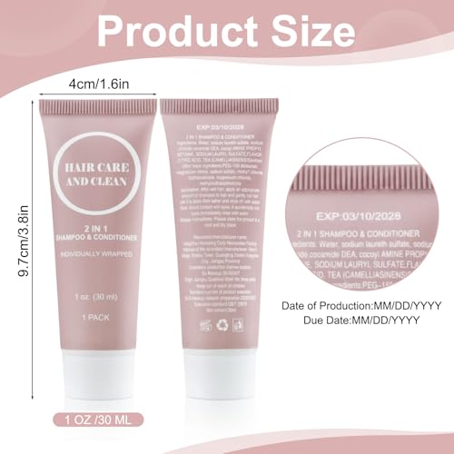 Travel Shampoo & Conditioner 2-in-1, 1 oz Tubes, Pack of 30