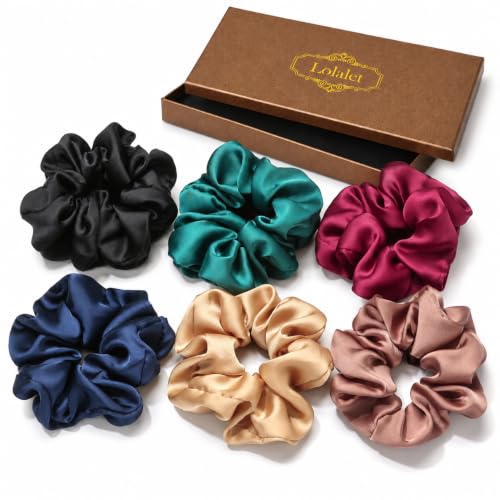 Lolalet Satin Hair Scrunchies 6-Pack Multicolor Big Ponytail Holders for Women Girls