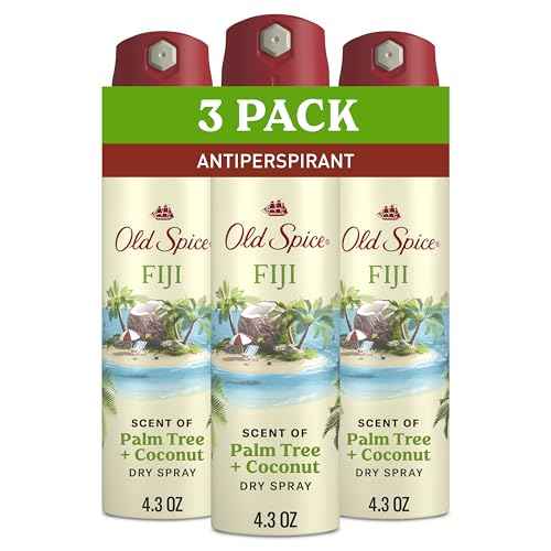 Old Spice Dry Spray Antiperspirant Deodorant for Men, 24/7 Freshness, 24/7 Sweat & Odor Protection, Gentle on Skin with Skin Conditioners, Fiji with Palm Tree + Coconut, 4.3 oz (Pack of 3)