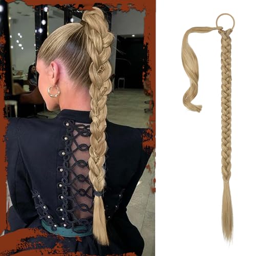 26 Inch Braided Ponytail Extension - Ash Blonde Synthetic Hair