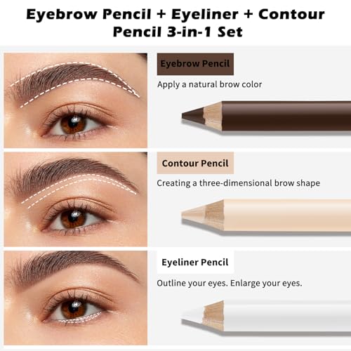 3-Piece Eyebrow Pencil & Eyeliner Set - Waterproof Long Lasting