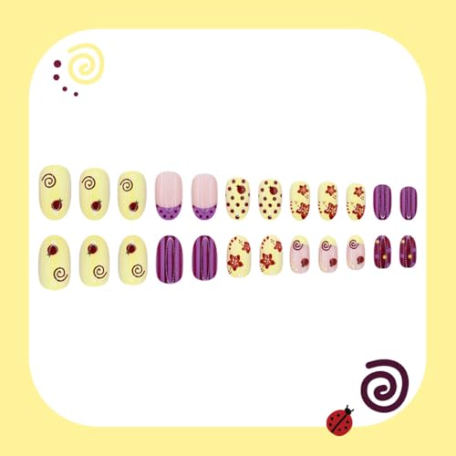 Short Oval Press On Nails 24pc Set, Purple & Yellow