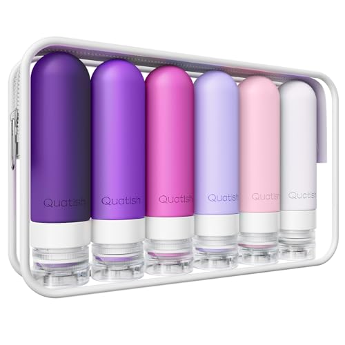 Quatish Purple Travel Bottles 6 Pack - Leakproof TSA Approved 3oz Toiletry Containers