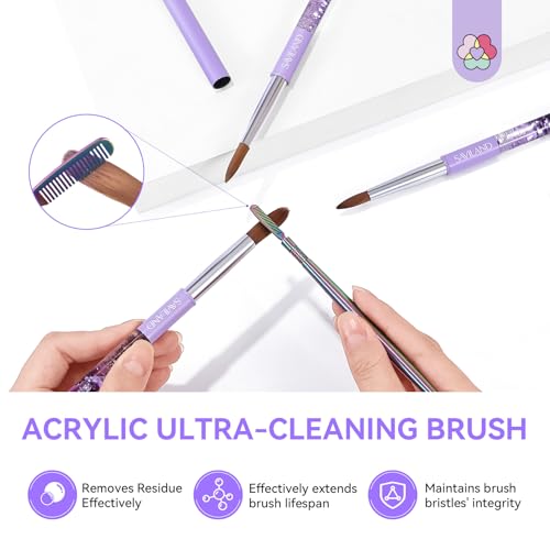 SAVILAND Kolinsky Acrylic Nail Brush Set - Sizes 6, 10, 14 with Cleaner Tool