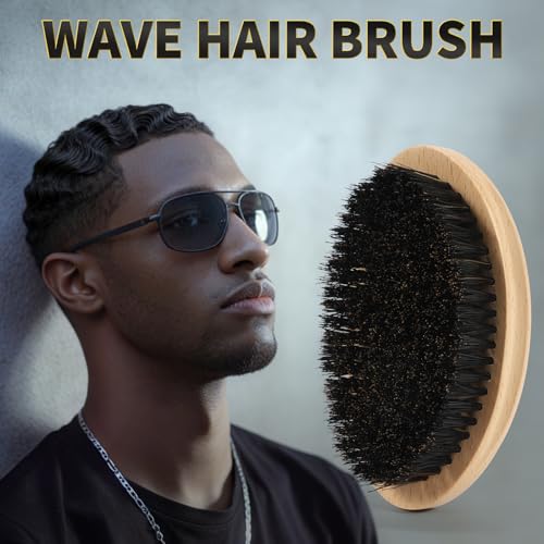 Curved Wooden 360 Wave Brush for Men with Boar Bristles