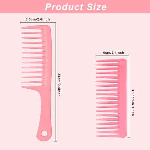 2PCS Wide Tooth Comb for Curly - Large Hair Detangling Comb,Styling Comb for Wet Dry Hair,Hair Care Comb for Women Men,Shampoo Shower Comb (Pink)