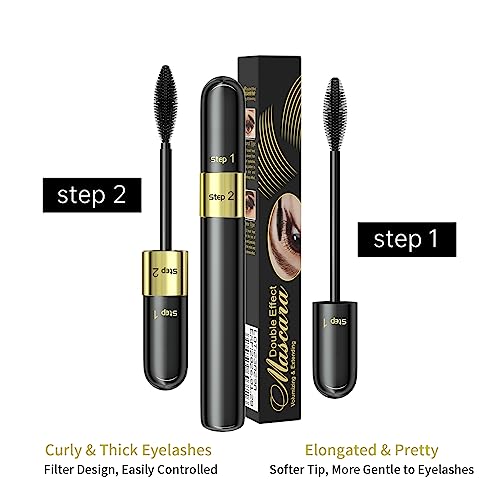 KUNSHNBEI 2-in-1 Black 4D Silk Mascara - 5x Longer Waterproof, Washable, No Clumping, Pack of 1
