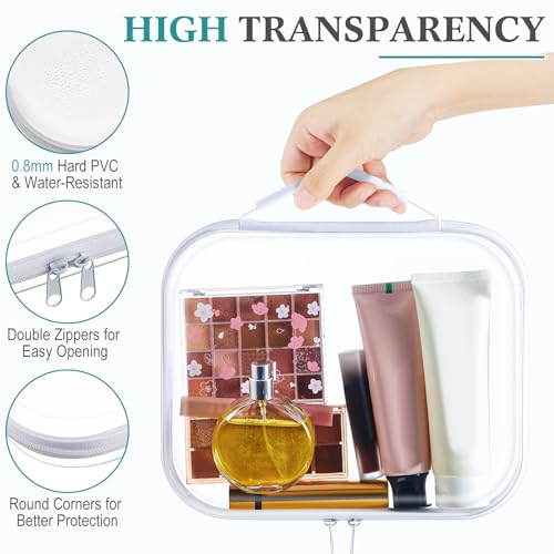 Sanwuta 4 Pcs Clear Hard Zipper Case with Handle Office Storage Cases Hard Plastic Pouches Transparent Bins for Crafts, Snacks, Cosmetics, Puzzles(9.8 x 7.9 x 2 Inches,White)