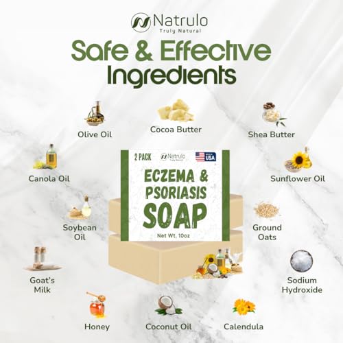 Eczema Soap Bar for Face and Body ? All Natural Dermatitis, Psoriasis Treatment for Dry Itchy Sensitive Skin Relief ? Gentle Detoxifying, Healing, Anti-Itch, Oatmeal Goat Milk Wash for Kids, & Adults