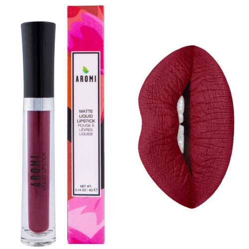 Aromi Maroon Burgundy Liquid Lipstick | Bordeaux Wine Lip Color with Blue Undertones, Vegan, Cruelty-free, Waterproof, Long-lasting (Red Dahlia)