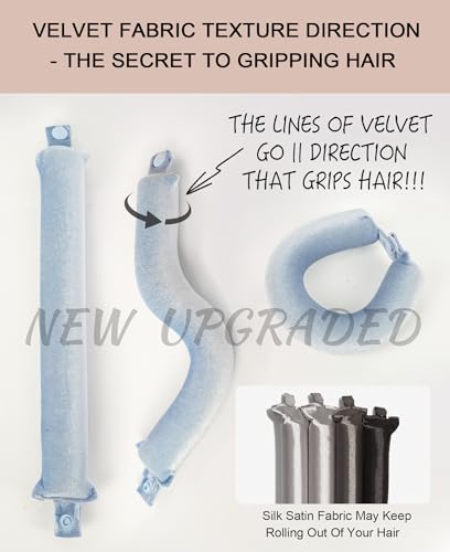 RIFFIN 3 Rods Heatless Overnight Curls Set with Satin Wrap – Pale Blue, 0.99"