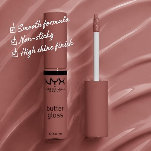 NYX PROFESSIONAL MAKEUP Butter Gloss Brown Sugar, Non-Sticky Lip Gloss - Spiked Toffee (Brown Mauve)