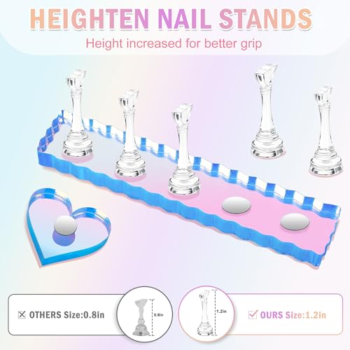 Magnetic Nail Stand Kit for Press Ons - 10 Stands with Heart Base
