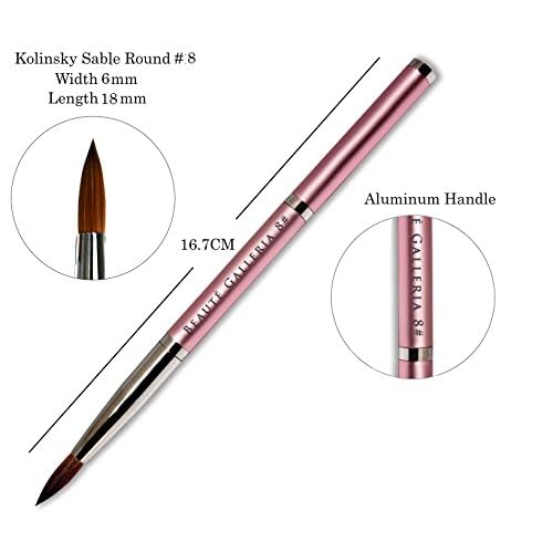 Beaute Galleria 2 Pieces Kolinsky Sable Round Acrylic Nail Art Brush Set, Manicure Detail Painting Nail Art Pen (Size 8, 12)