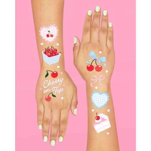 xo, Fetti Cherry Temporary Tattoos - 50 Iridescent Foil Pcs | Ma Cherie Baby Shower, Cherry on Top Bachelorette Decorations, Birthday Decor, Kids Picnic Tablescape