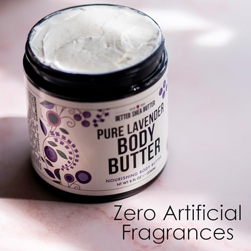 Lavender Body Butter with Shea Butter, Jojoba Oil & Lavender Essential Oil - Natural Lotion for Women, Non-Greasy Moisturizer for Dry Skin, Whipped Body Cream with Lavender Oil for Skin