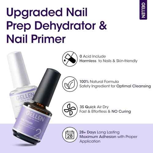 Gellen Nail Dehydrator and Primer Set, Hema-free Nail Prep Dehydrator & Acid-free Bond Primer for Long-lasting Adhesion Nails Lacquer Gel Polish Acrylic Powder Press-ons 3s Air Dry Nails Art Essential