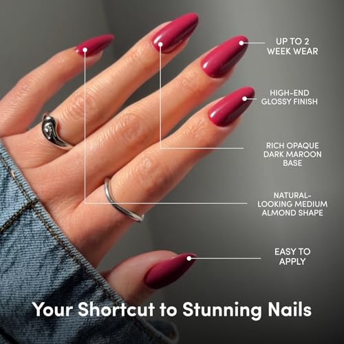 Glamnetic Press On Nails Medium Almond Dark Maroon 30-Piece