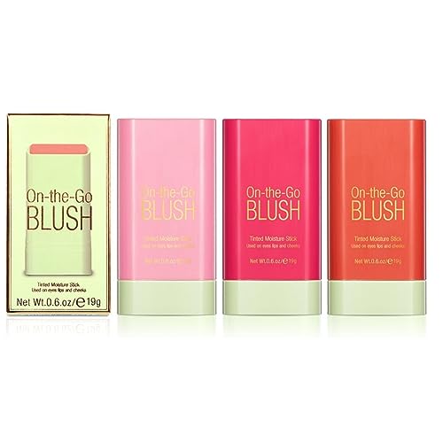Lovelycat On-the-Go Makeup Blush Stick Tinted Moisture Stick, Shadow Lips Cheek Blusher Creamy Long Lasting Natural Nude for All Skin Natural Waterproof, Long Lasting(3PC)