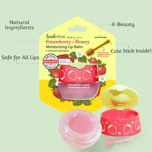 Look At Me Strawberry Honey Moisturizing Lip Balm, Natural Ingredients, Semi-Glossy, Natural Pink, Korean Skin Care, Long-Lasting Moisture, Gifts For Women (0.2 fl.oz.)