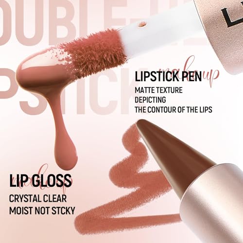 BAISEN DIARY 2-in-1 Ombre Lip Liner & Gloss Duo - Caramel Brown
