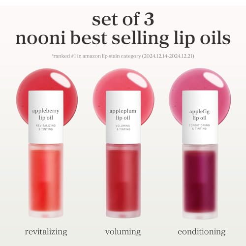 NOONI Korean Lip Oil Set - Appleberry, Appleplum & Applefig Tinted Gloss Trio