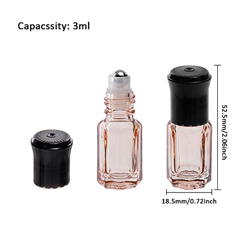 BENECREAT 14 Packs 3ml Multi-color Travel Essential Oil Roller Bottle Mini Glass Cosmetic Vials with Opener, Dropper and Funnel for Essential Oils Perfumes Aromatherapy