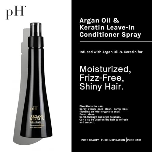pH PURE HAIR Argan Oil & Keratin Leave-In Conditioner Spray - Argan Oil Hair Spray with Moisturizing, Anti-Frizz & UV Protection for Damaged, Color-Treated Hair, Adds Shine & Volume - 5.1 oz