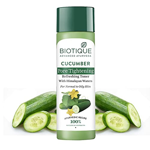 Biotique Bio Cucumber Pore Tightening Toner with Himalayan Waters for Normal to Oily Skin -120 ML/ 4.06Fl.Oz. I Help from Harmful Effects of Sun I Berberis aristata, Cucumis sativus