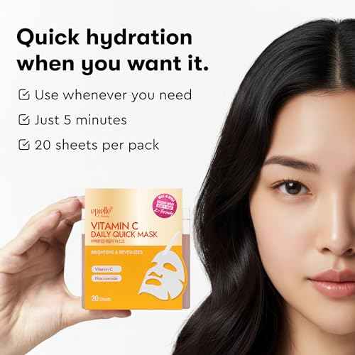 Epielle Vitamin C Korean Face Masks 20 Pack - Brightening Sheet Masks with Niacinamide for Dark Spots & Glowing Skin, Thanksgiving Essentials & Stocking Stuffers for Women