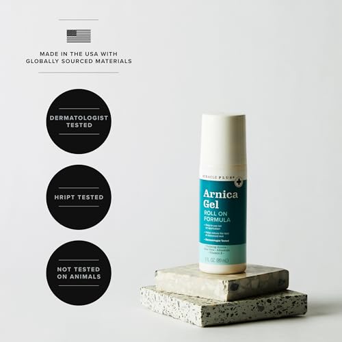 Miracle Plus Natural Arnica Bruise Body Gel Roll On Applicator | Arnica Montana Lotion For Thin Skin Bruising And Swelling After Surgery | Vitamin K Cream | Skin Care Ointment For Bruises, 3 Fl Oz
