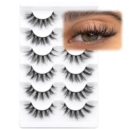 Natural Lashes Wispy Eyelashes Cat Eye False Eyelashes Strip 3D Fake Eyelashes 17MM Fluffy Faux Mink Lashes 6 Pairs