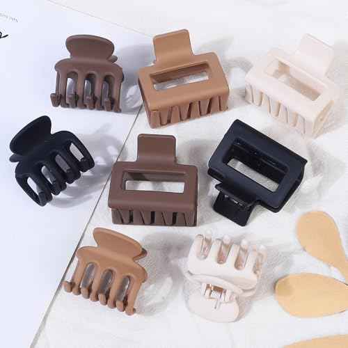 Medium Hair Clips Combination 2 Styles Small Claw Clips for Thin Hair 8 Pcs Matte Non-slip Rectangle Jaw Clips Square Hair Accessories for Women and Girls (Brown)