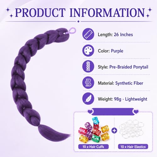 Purple Braided Ponytail 26 Inch Pre-Styled Hair Extension