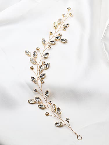 Brihasory Rhinestone Headband and Bridal Hair Clip Wedding Hair Pins Accessories for Brides Handmade Bridal Headpieces Set Prom Hair Pieces for Women and Girls Bridesmaid Gifts(Gold Headband)