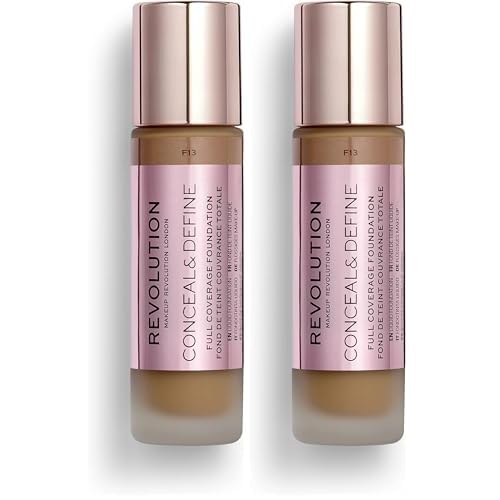 Revolution, Conceal & Define Concealer, Full Coverage & Lightweight, Long-Lasting Matte Finish, Vegan & Cruelty Free, C14 Dark to Deep Skin Tones, 0.14 oz (Pack of 2)