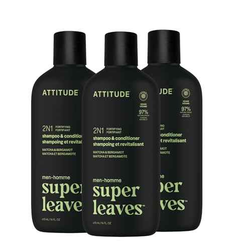 ATTITUDE Men's Shampoo and Conditioner 2-in-1, Fortifying For Fragile Hair, With Caffeine and Green Tea, 97% Natural Origin Ingredients, EWG Verified, Matcha & Bergamot, 14 Fl Oz (Pack of 3)