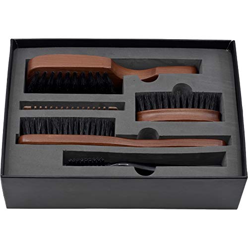 Murai Beard Kit for Men Gift Set Mens Beard Grooming Kit - Military Paddle Hair Brush, Large Handle Beard Brush, Pocket Sized Oval Beard Brush, Wood Beard Comb, and Hairbrush Cleaner