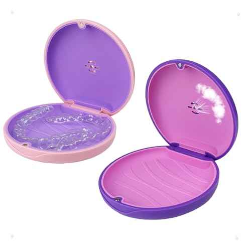 2 Pack Retainer Case,Aligner Case with Vent Holes, Compatible with Invisalign, Mouth Guard Cases£¬Portable Slim Travel Cute Orthodontic Retainer Cases (Pink Purple)
