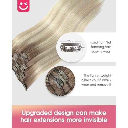 Youngsmile Clip in Hair Extensions Real Human Hair, Human Hair Extensions Clip in, Color 8 Ash Brown Fading to 60 Platinum Blond mixed 18 Ash Blond,20 Inch 120 Gram 7 Pcs (CLIP#8/60/18-20Inch)