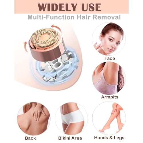 Electric Facial Hair Remover for Women - Face Hair Removal Epilators - Lady Facial Hair Shaver Rechargeable Painless for Face Upper Lips Peach Fuzz Chin Armpit Bikini Line Legs and Body (Blue)