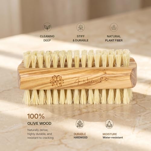 Olive Wood Hand Nail Brush Set - Double-Sided Sisal Bristles