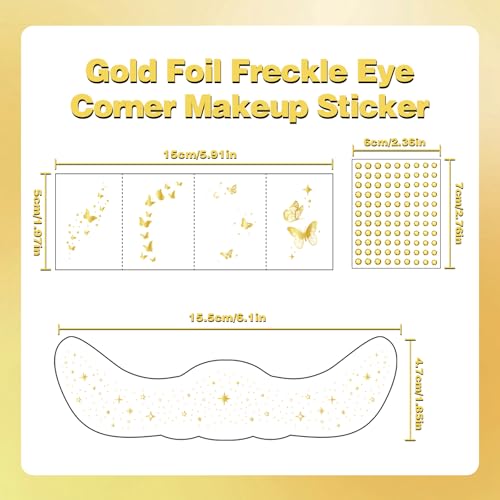 Gold Glitter Freckles Temporary Tattoo Set – 6 Face Sheets + 24 Eye Stickers