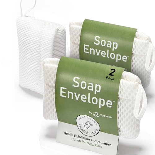 Soap Envelope 100% Recycled & Made in North America - Soap Saver Pouch for bar soap, Loofah Bath Scrubber for Bar Soap + Gentle Exfoliator, mesh soap Bag, soap Pouch